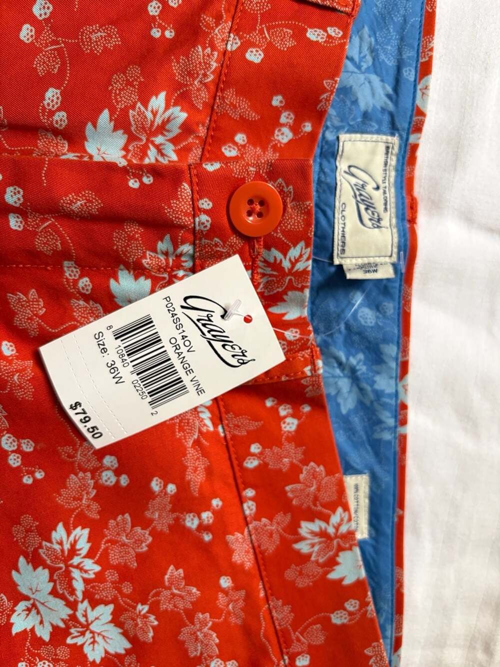 Grayers Shorts Size 36W Orange Vine Floral Print New With Tags